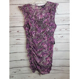 NWT Express Purple Animal Print Ruched Sleeveless Dress Women's Size Large